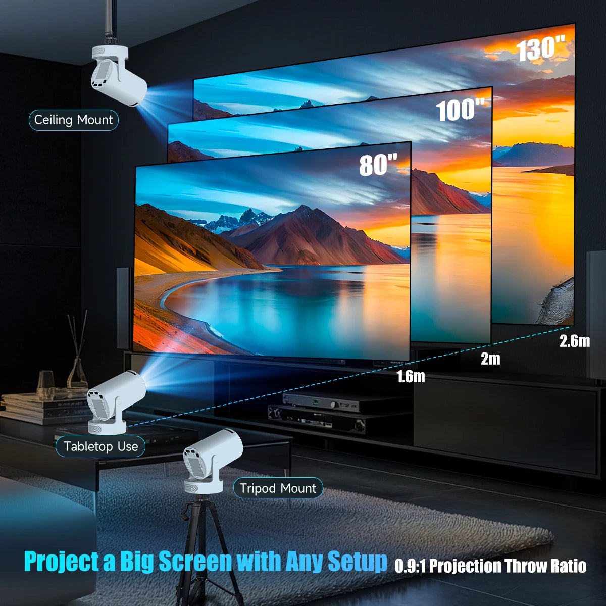 Magcubic 8K HY300 Pro + Projector Built in 5W Speaker 1280*720P Android 14 8000 Lumens Wifi6 BT5.4 Outdoor Portable Projector